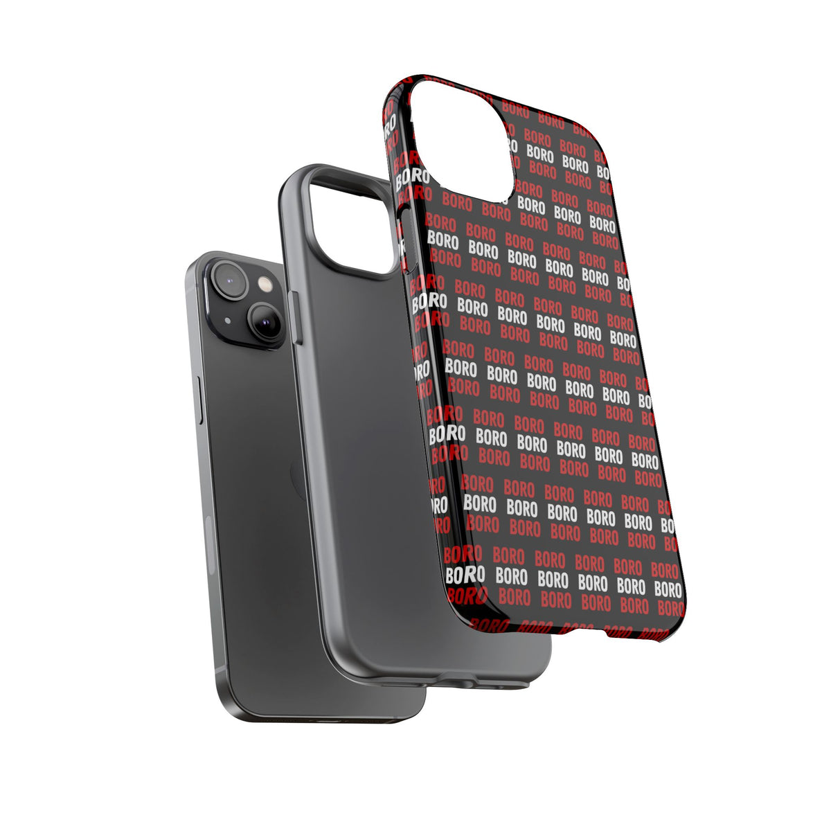 BORO BORO BORO Pattern Phone Case — Bold Red & White Repeating Text Protective Cover
