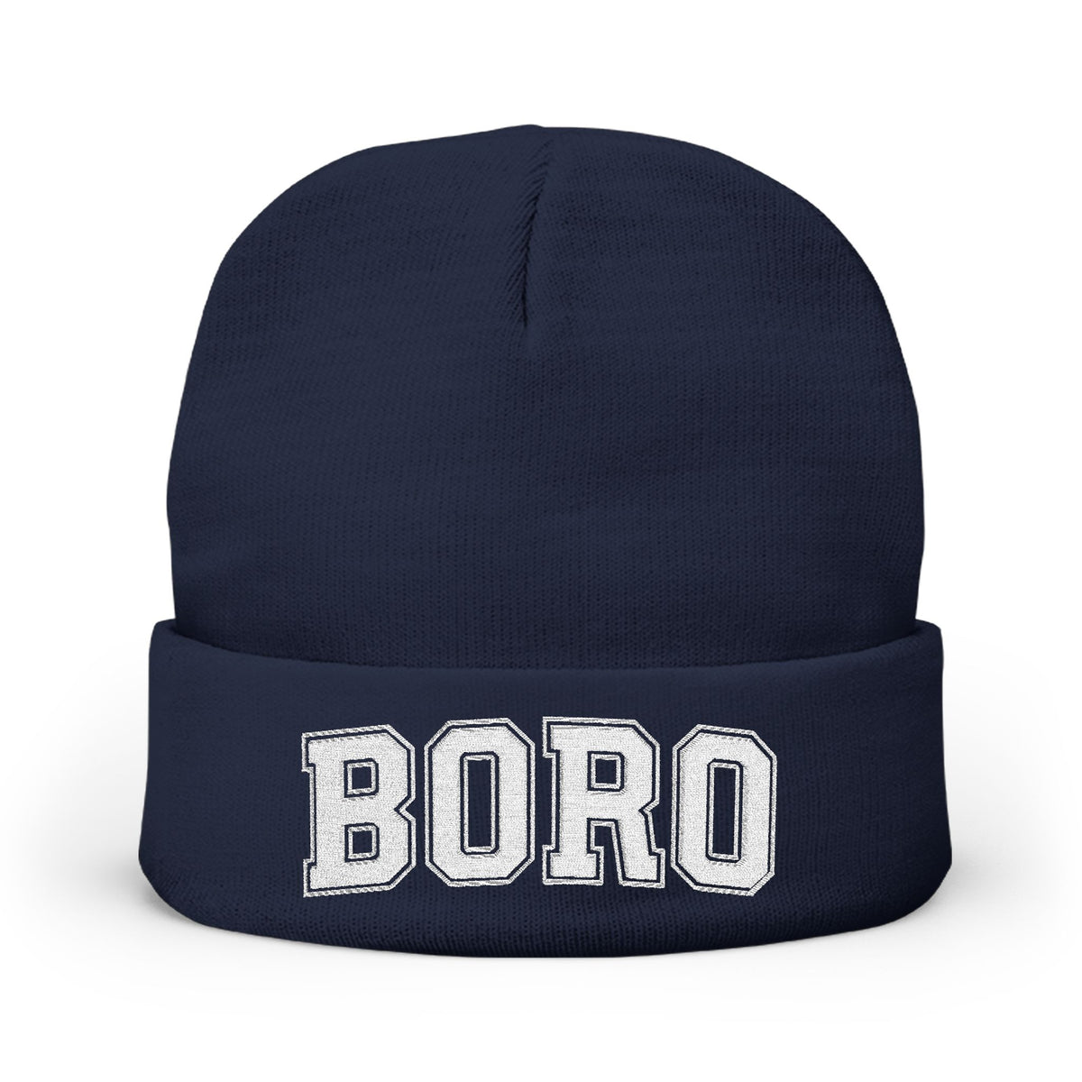 BORO Embroidered Knit Beanie — Vintage College Cuffed Winter Hat