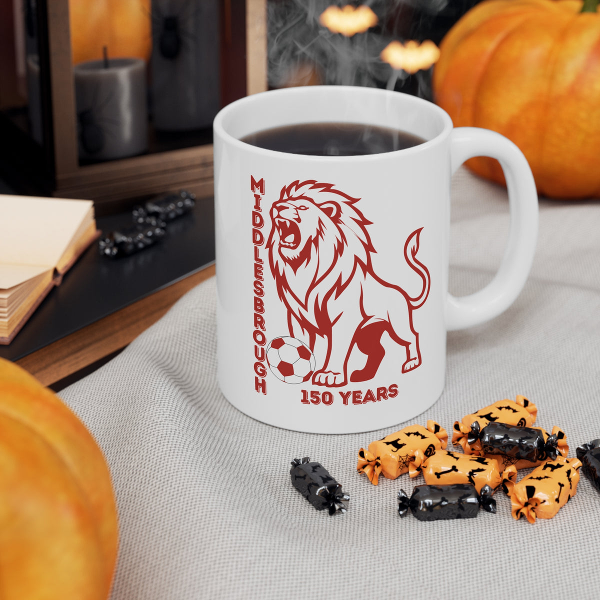 Middlesbrough 150 Years Lion Football Ceramic Mug — 11oz & 15oz Commemorative Coffee Cup