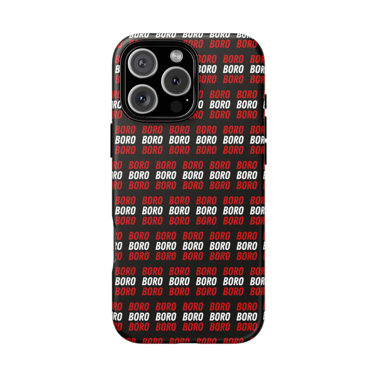 BORO BORO BORO Pattern Phone Case — Bold Red & White Repeating Text Protective Cover