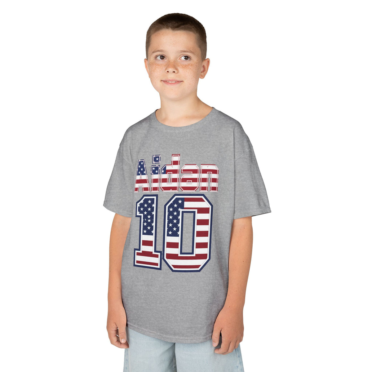 Kids Shirt 'Aiden 10' American Flag BORO Shirt, Aidan Morris is our Number 10 'Front print'