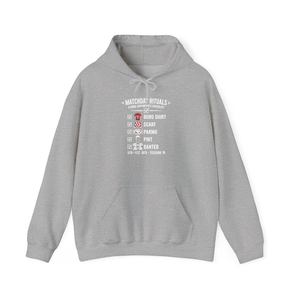 Boro Matchday Rituals Hoodie — "Matchday Rituals" Checklist Hoodie 'front print'