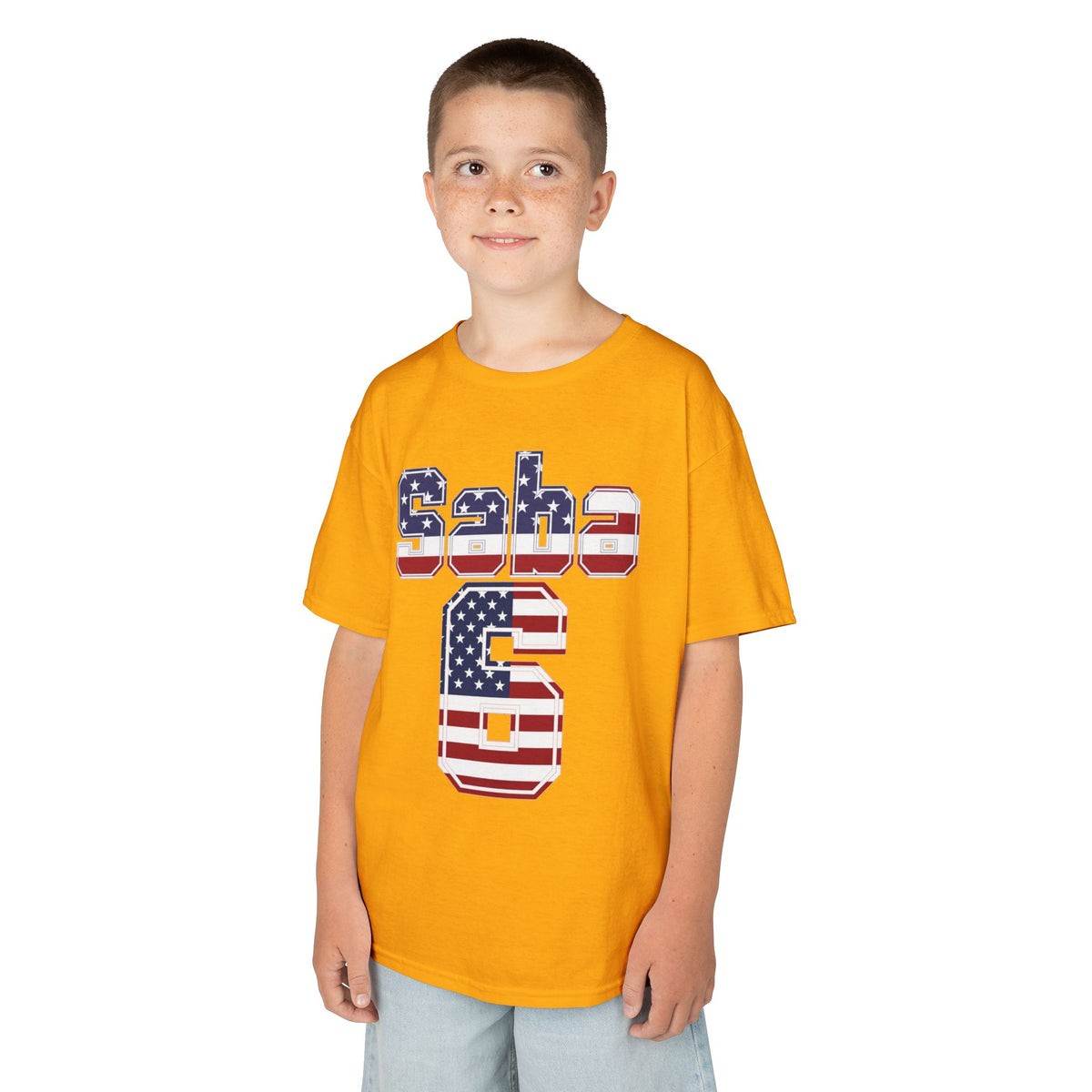 Kids Shirt 'Saba 6' American Flag BORO Shirt, Sabastian Berhalter is our Number 6 'Front print'