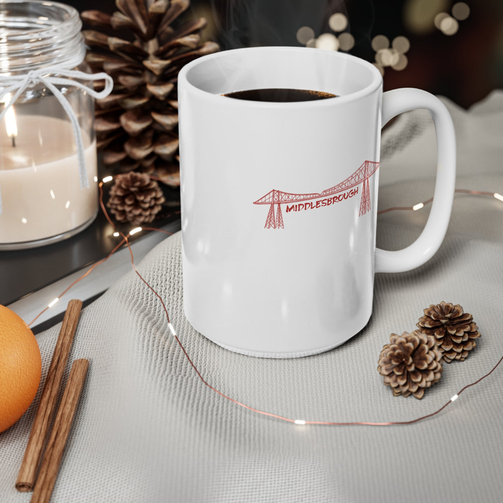 Middlesbrough Transporter Bridge Sketch Ceramic Mug — 11oz & 15oz Coffee Cup