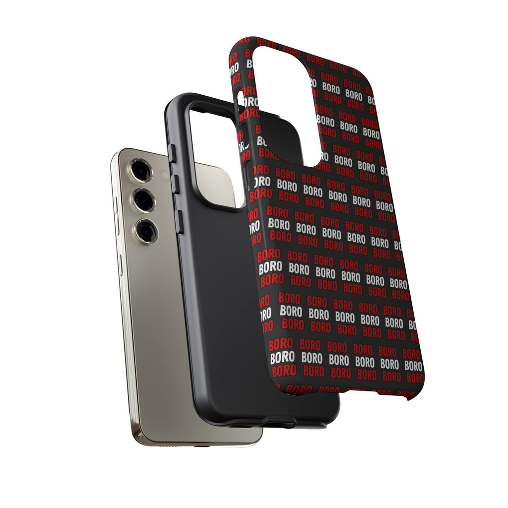 BORO BORO BORO Pattern Phone Case — Bold Red & White Repeating Text Protective Cover