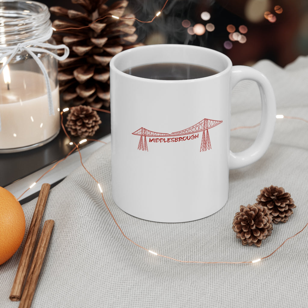 Middlesbrough Transporter Bridge Sketch Ceramic Mug — 11oz & 15oz Coffee Cup