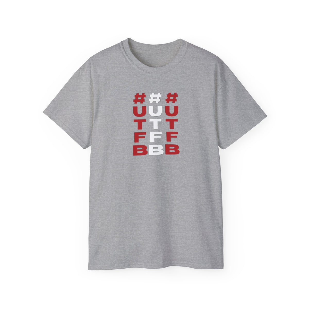 Tripple Vertical '#UTFB' Graphic Tee — Red & White Minimalist Design