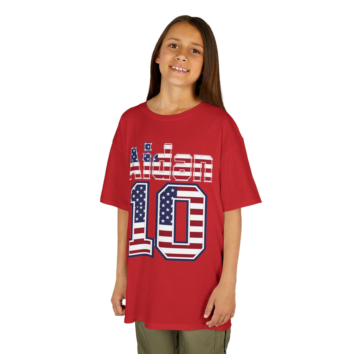 Kids Shirt 'Aiden 10' American Flag BORO Shirt, Aidan Morris is our Number 10 'Front print'