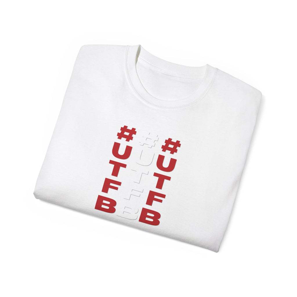 Tripple Vertical '#UTFB' Graphic Tee — Red & White Minimalist Design