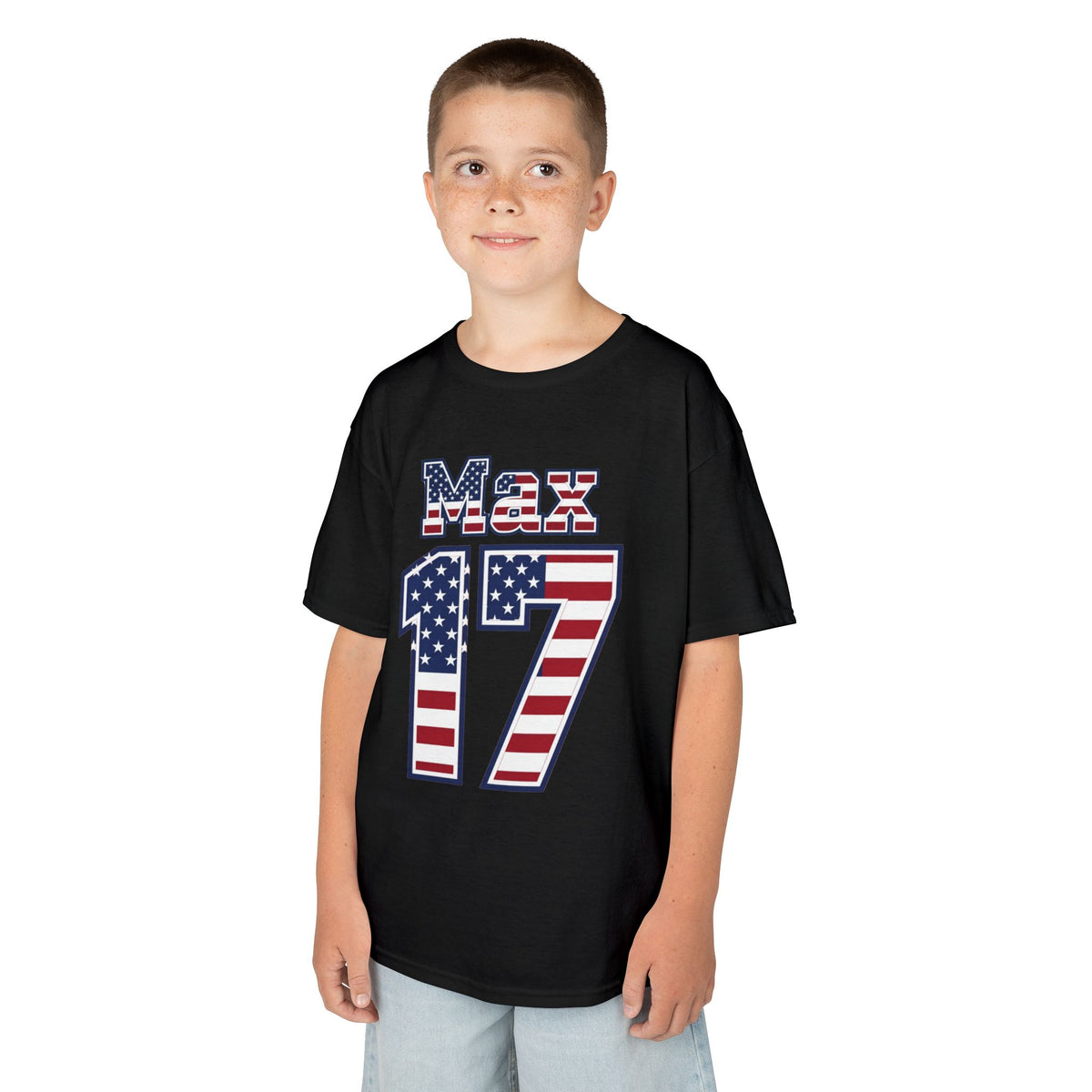 Kids Shirt 'Max 17' American Flag BORO Shirt, Max Arfsten is our Number 17 'Front print'