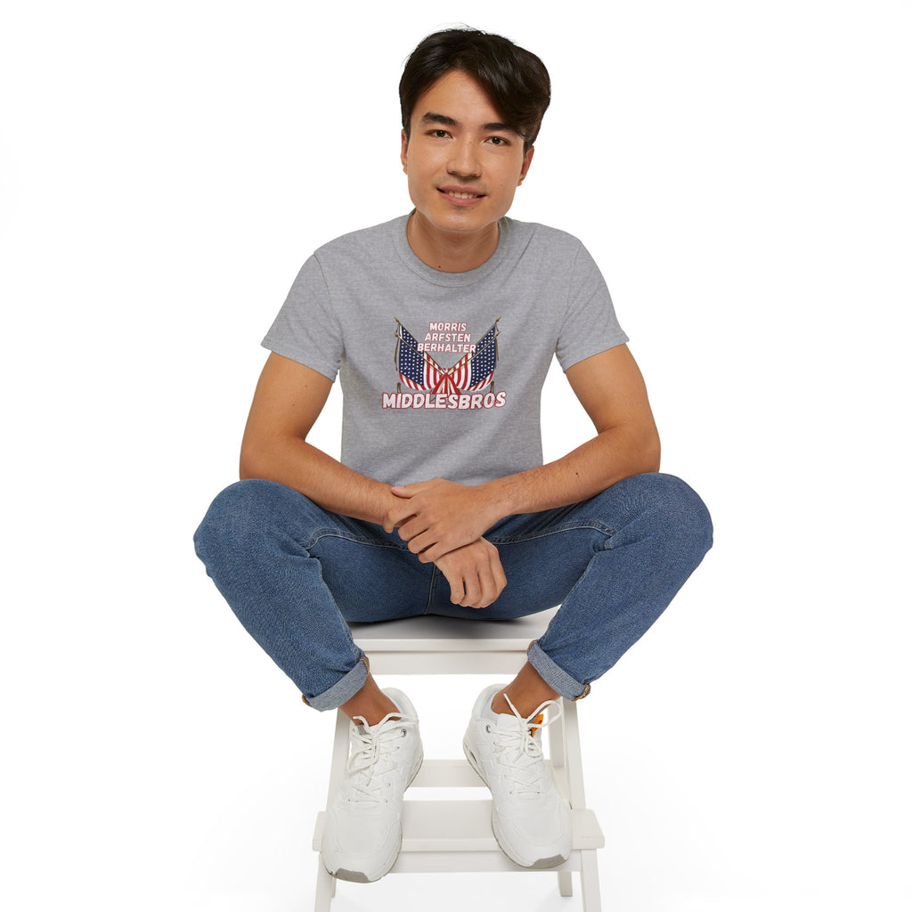 American Flag Graphic Cotton T-Shirt - Morris, Arfsten and Berhalter - Patriotic 'Middlesbros' Tee