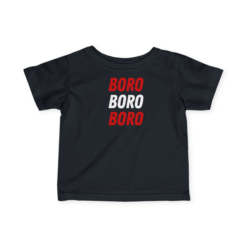 Infant Tee — "BORO BORO BORO" Red & White Graphic Baby Shirt