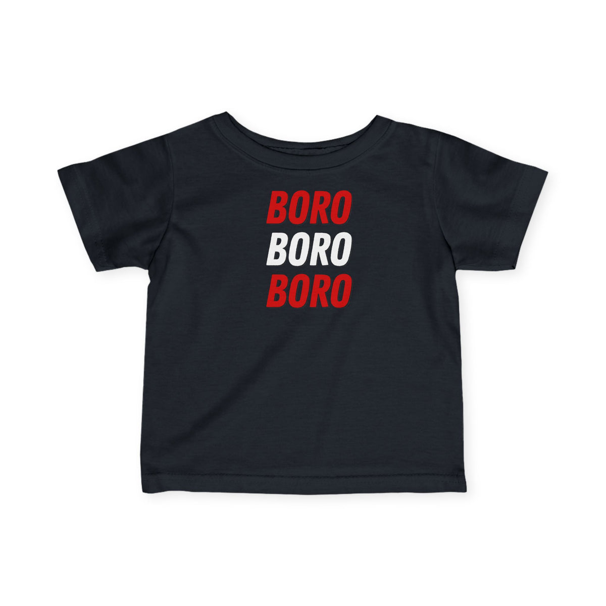 Infant Tee — "BORO BORO BORO" Red & White Graphic Baby Shirt