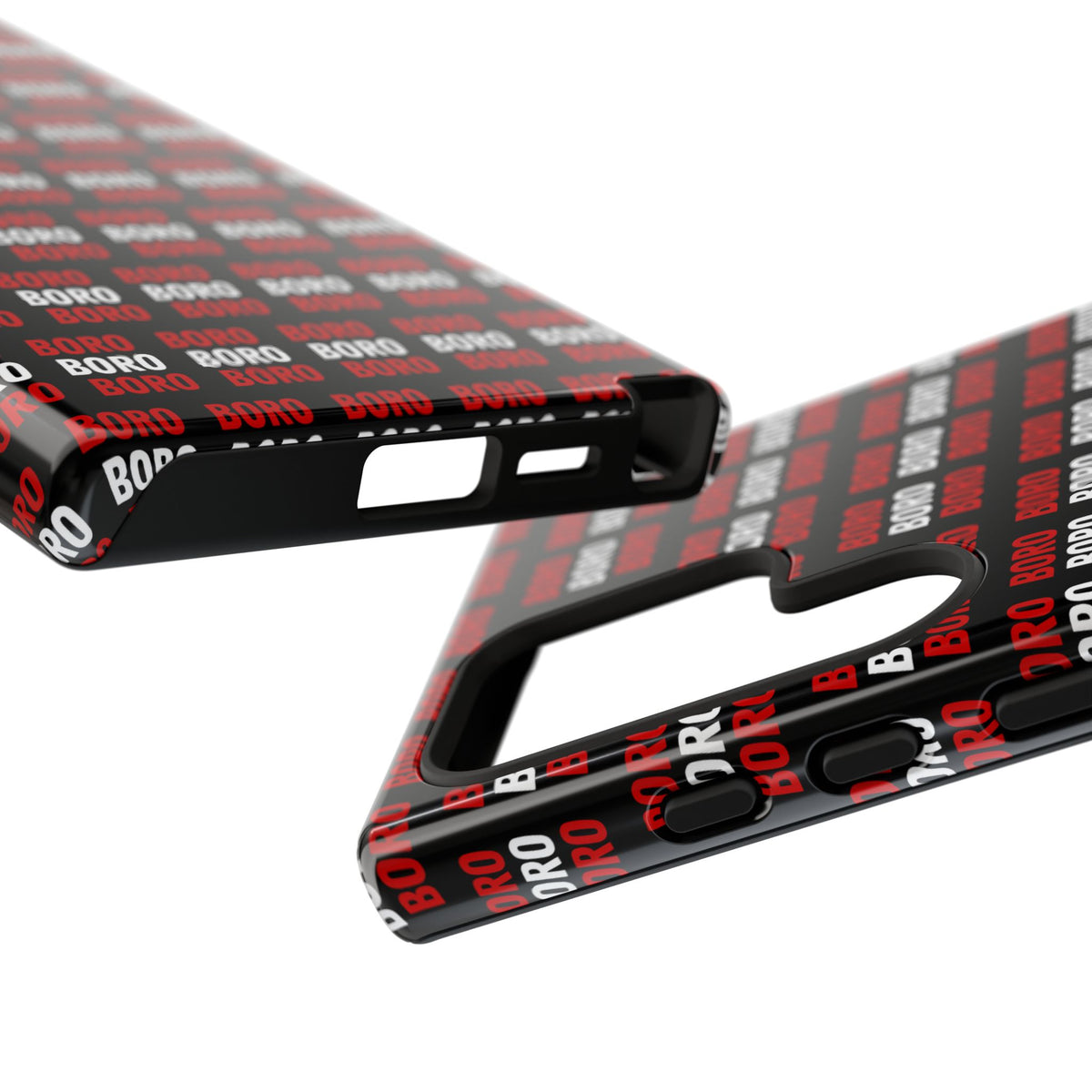 BORO BORO BORO Pattern Phone Case — Bold Red & White Repeating Text Protective Cover
