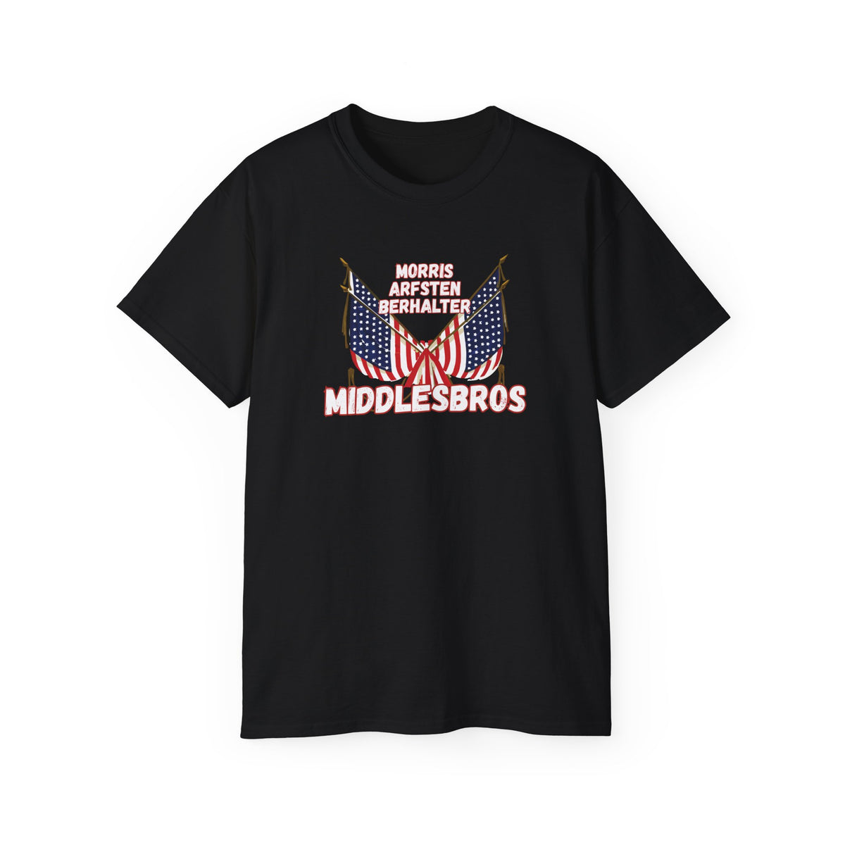 American Flag Graphic Cotton T-Shirt - Morris, Arfsten and Berhalter - Patriotic 'Middlesbros' Tee