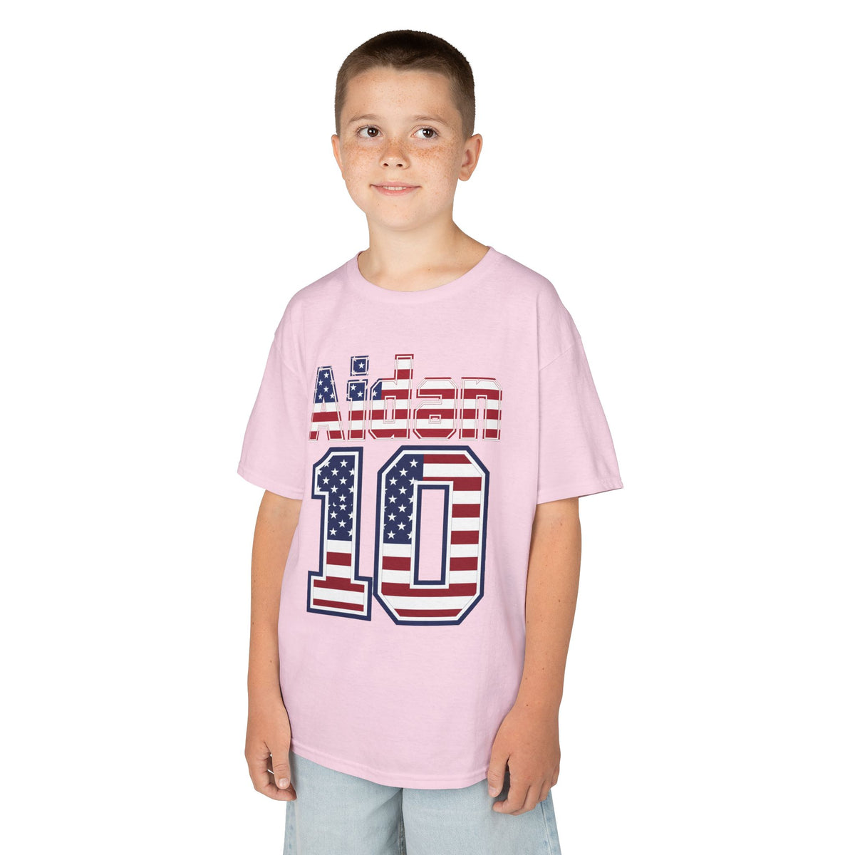 Kids Shirt 'Aiden 10' American Flag BORO Shirt, Aidan Morris is our Number 10 'Front print'