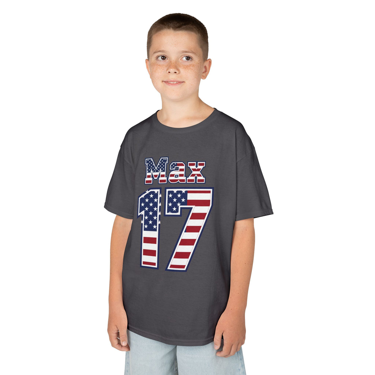 Kids Shirt 'Max 17' American Flag BORO Shirt, Max Arfsten is our Number 17 'Front print'