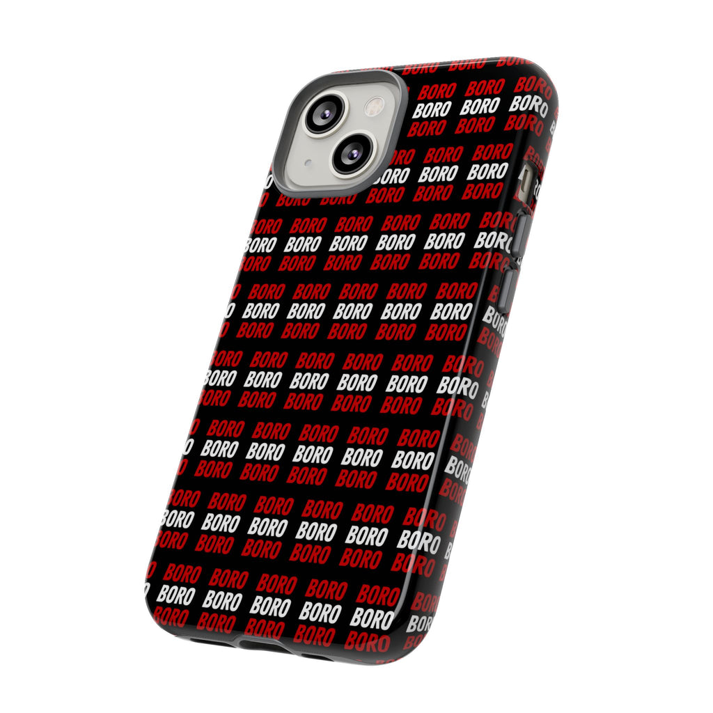 BORO BORO BORO Pattern Phone Case — Bold Red & White Repeating Text Protective Cover