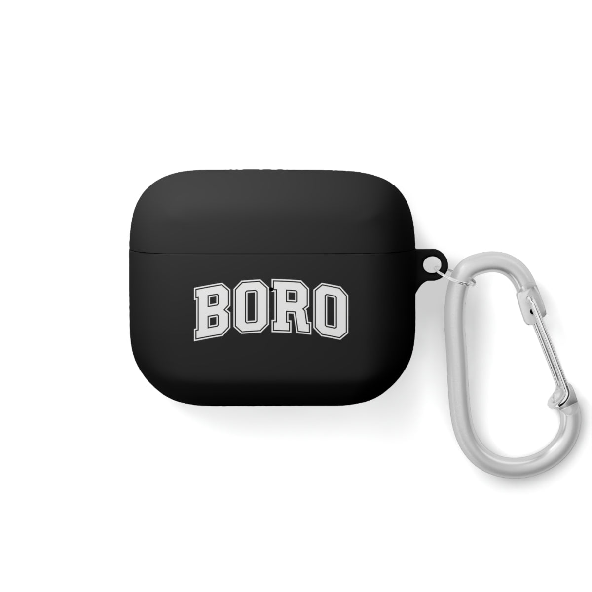 BORO Collegiate AirPods Case Cover — Black Silicone with Carabiner
