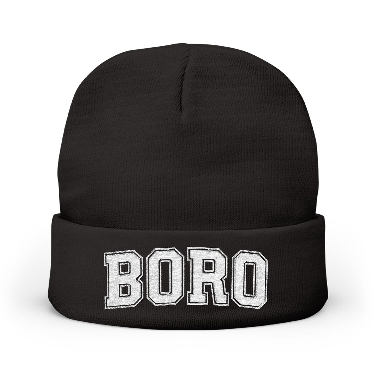 BORO Embroidered Knit Beanie — Vintage College Cuffed Winter Hat