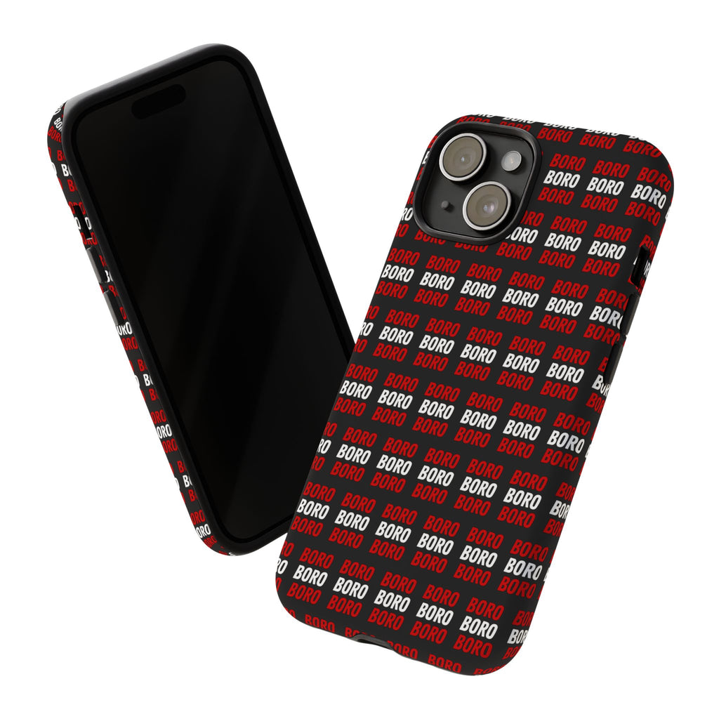 BORO BORO BORO Pattern Phone Case — Bold Red & White Repeating Text Protective Cover