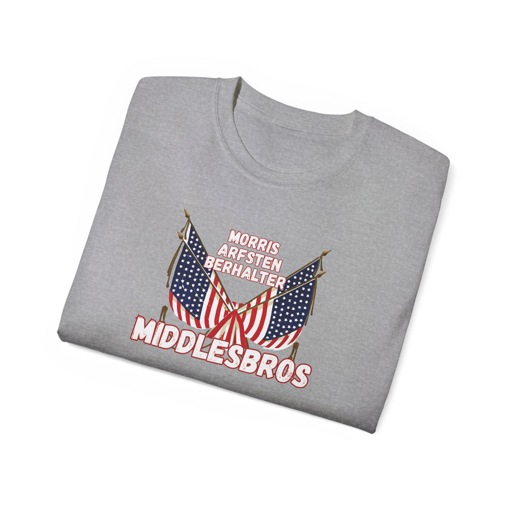 American Flag Graphic Cotton T-Shirt - Morris, Arfsten and Berhalter - Patriotic 'Middlesbros' Tee