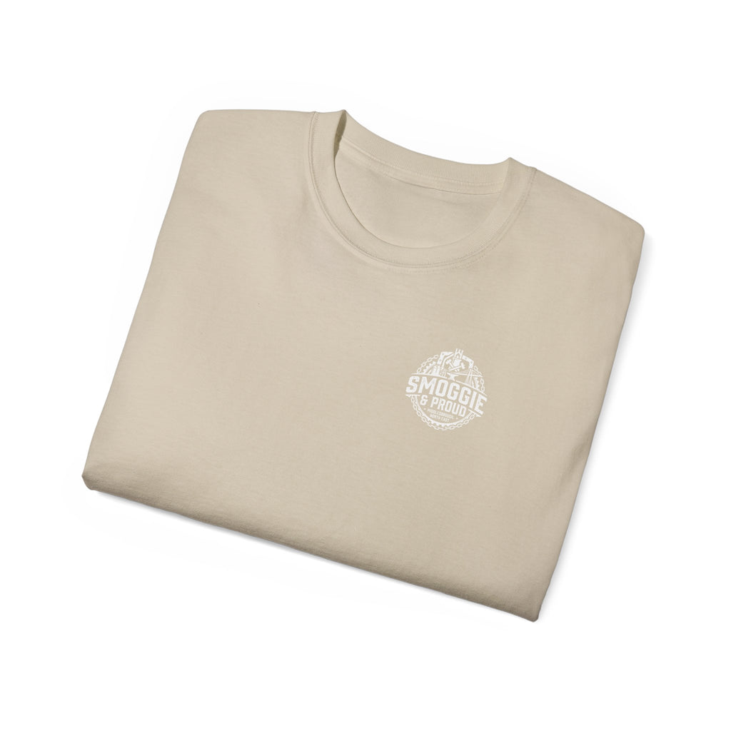 Smoggie & Proud Badge T‑Shirt — Teesside Pride Tee badge graphic