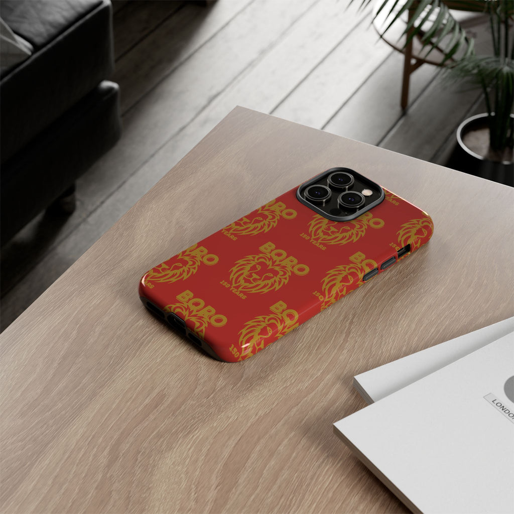 BORO Gold on red Lion Head Phone Case — Red 150 years Pattern Protective Case