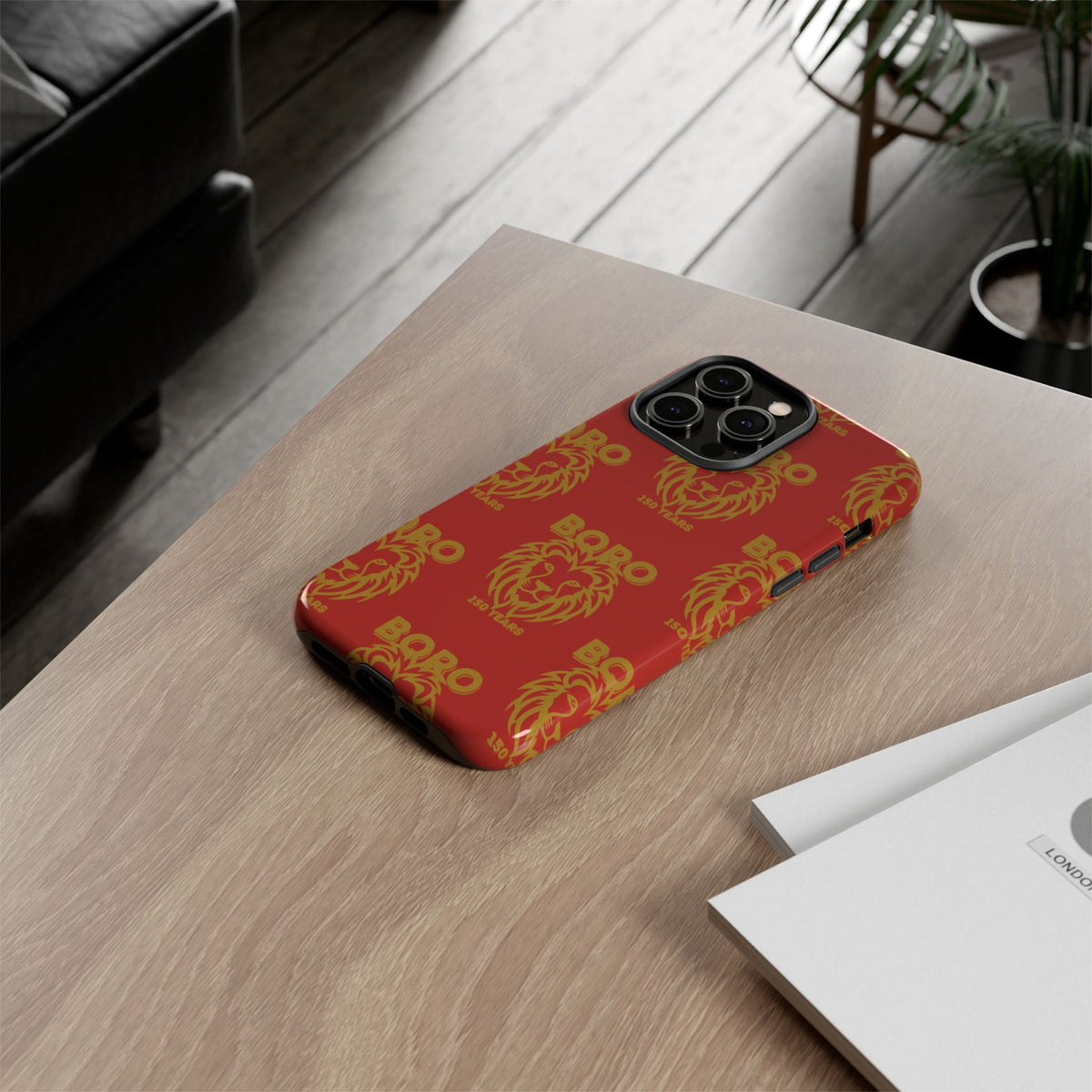 BORO Gold on red Lion Head Phone Case — Red 150 years Pattern Protective Case
