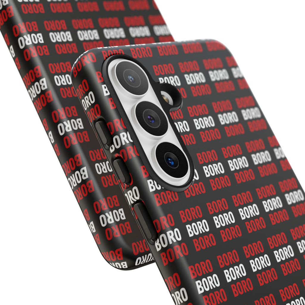 BORO BORO BORO Pattern Phone Case — Bold Red & White Repeating Text Protective Cover
