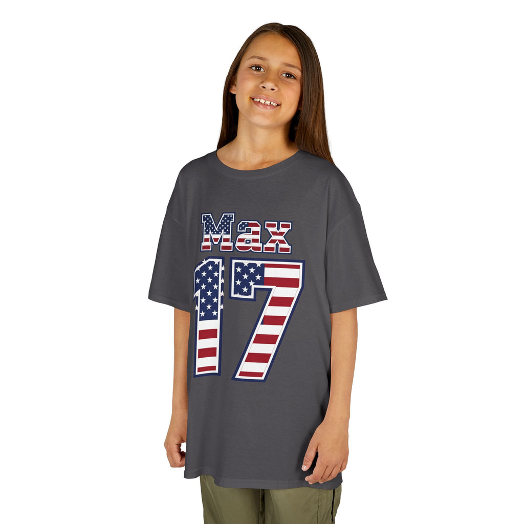 Kids Shirt 'Max 17' American Flag BORO Shirt, Max Arfsten is our Number 17 'Front print'