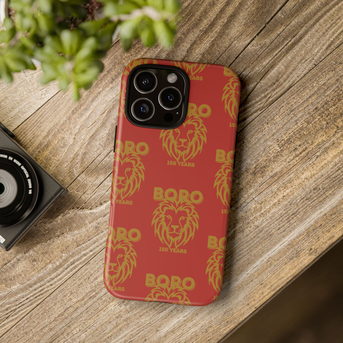 BORO Gold on red Lion Head Phone Case — Red 150 years Pattern Protective Case