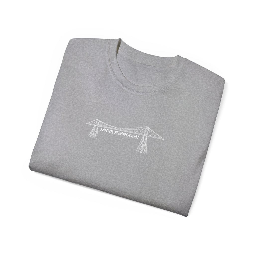 Transporter Bridge Sketch T‑Shirt — Minimalist Hand‑Drawn Middlesbrough Bridge Design