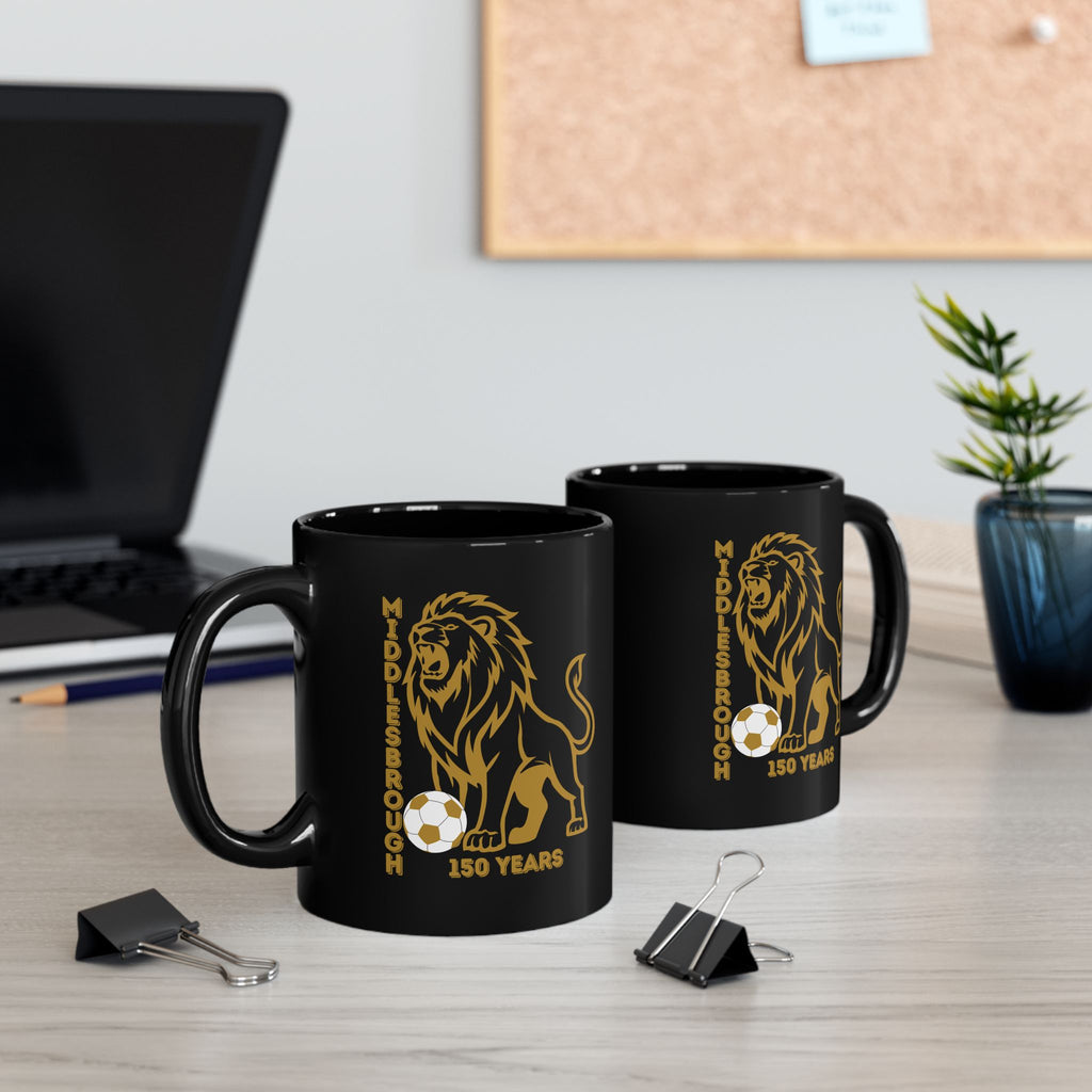 Middlesbrough Lion Soccer Mug — 150 Years Commemorative Black Coffee Cup (11oz/15oz)