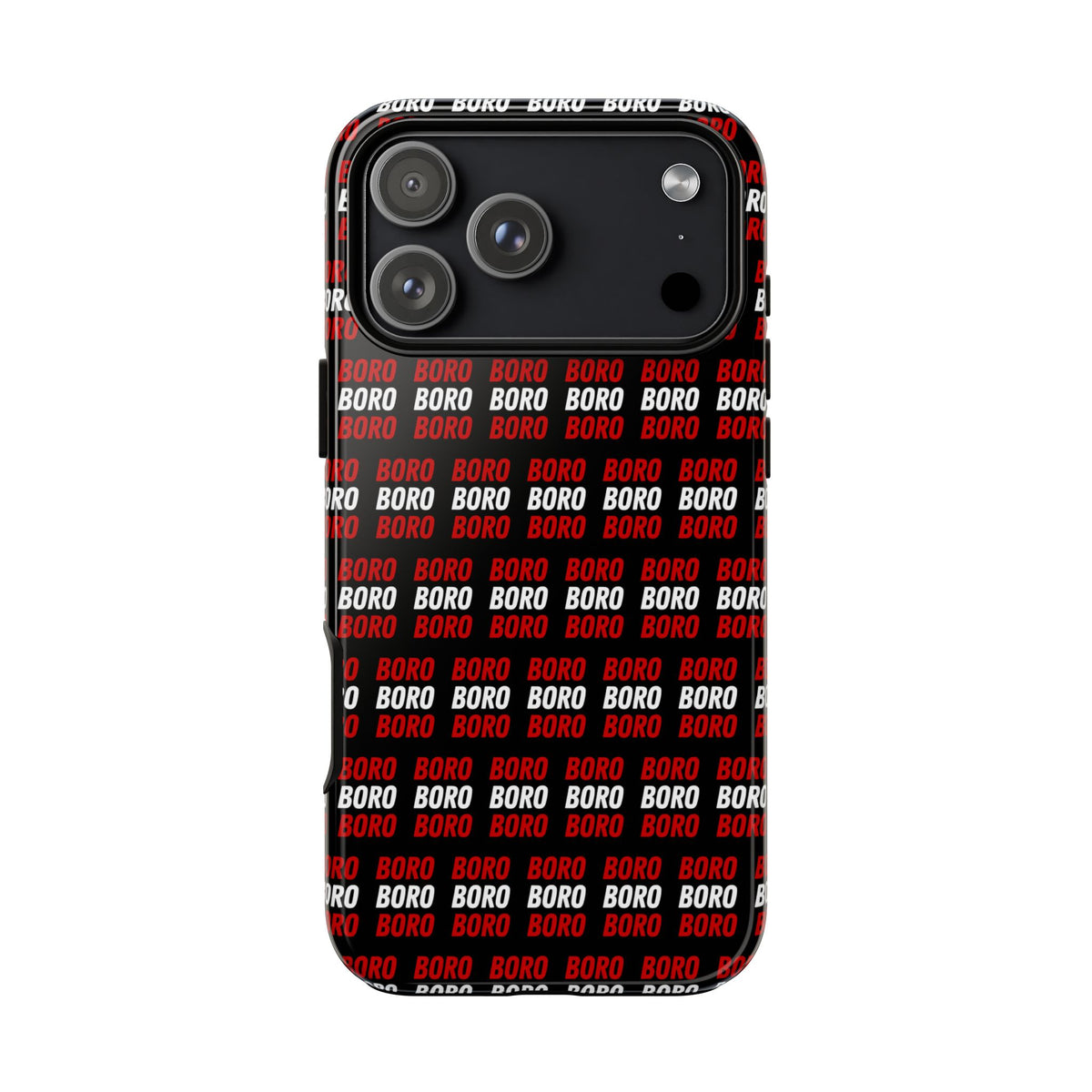 BORO BORO BORO Pattern Phone Case — Bold Red & White Repeating Text Protective Cover