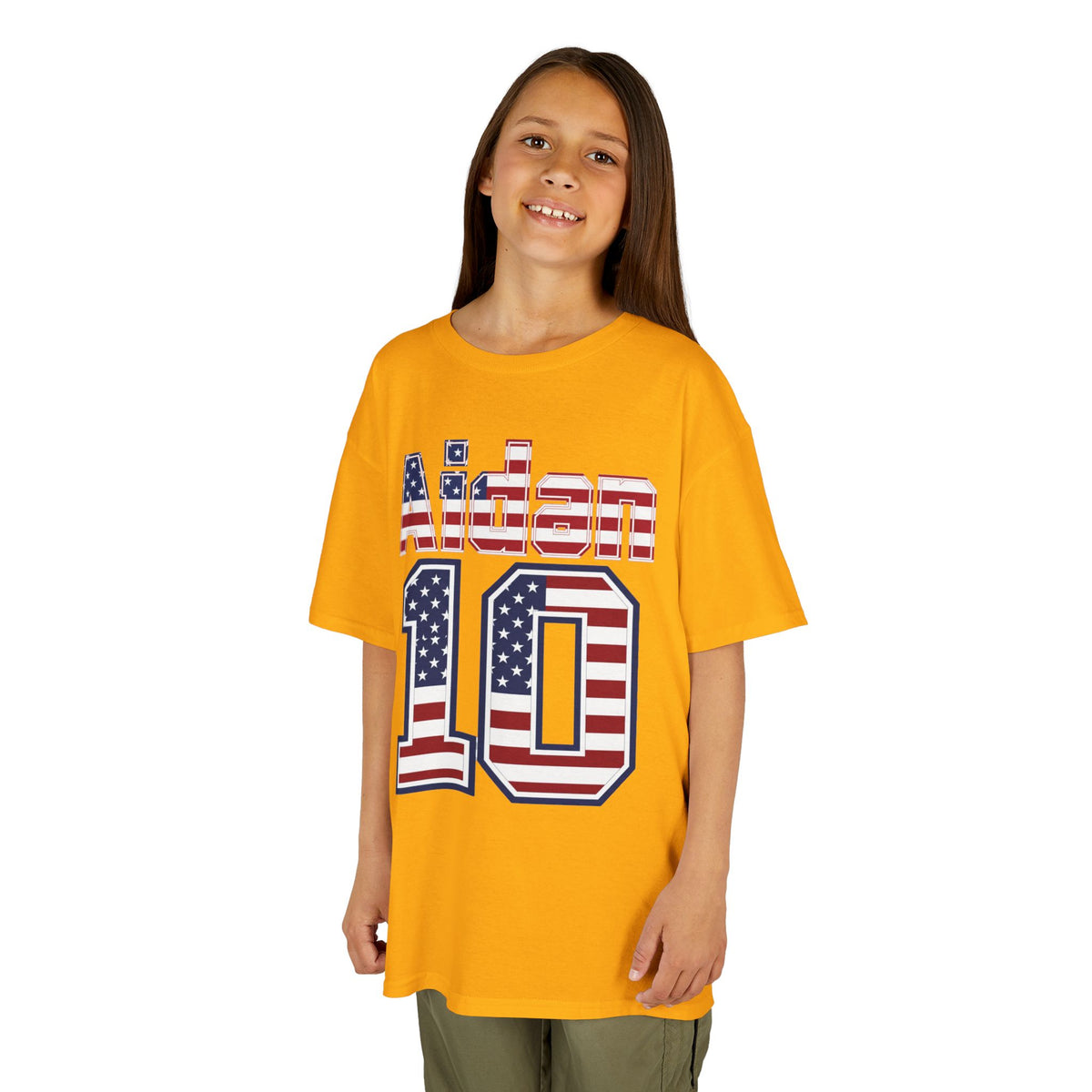 Kids Shirt 'Aiden 10' American Flag BORO Shirt, Aidan Morris is our Number 10 'Front print'