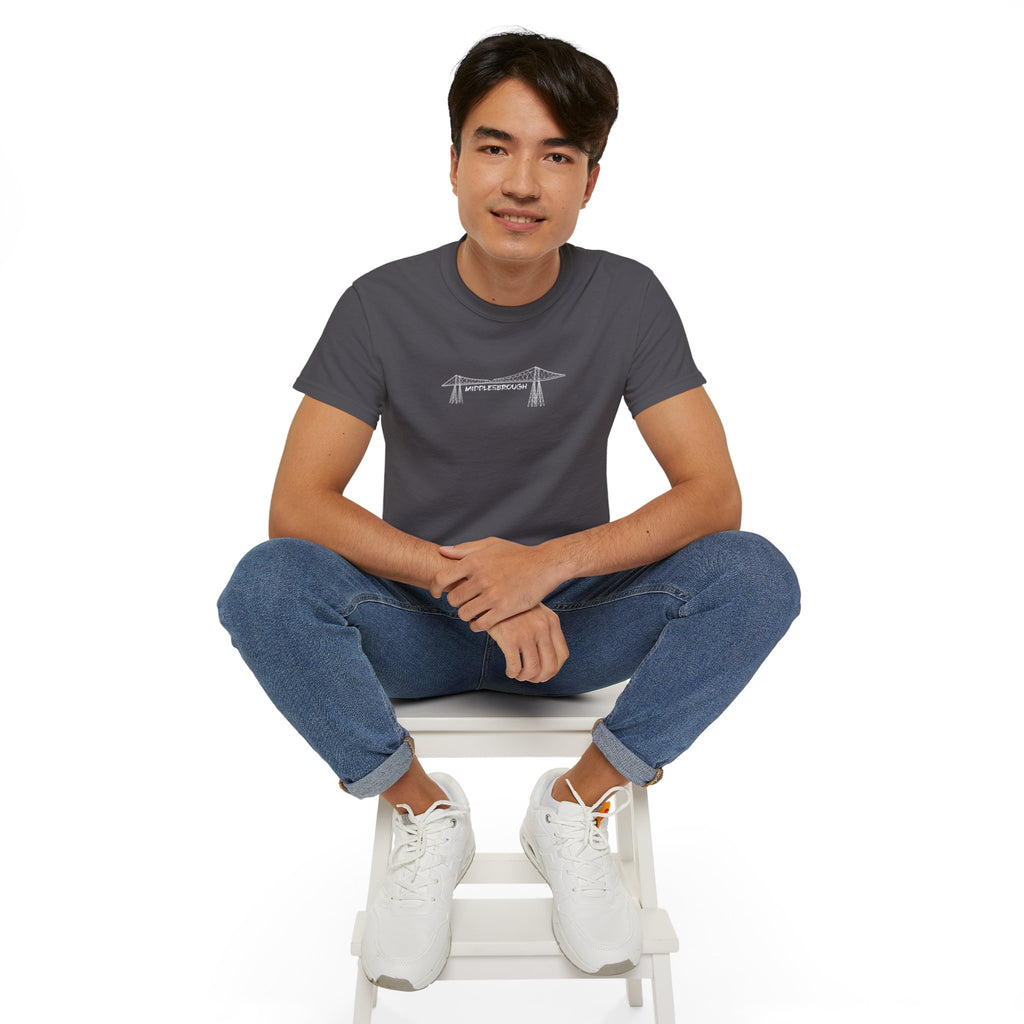 Transporter Bridge Sketch T‑Shirt — Minimalist Hand‑Drawn Middlesbrough Bridge Design