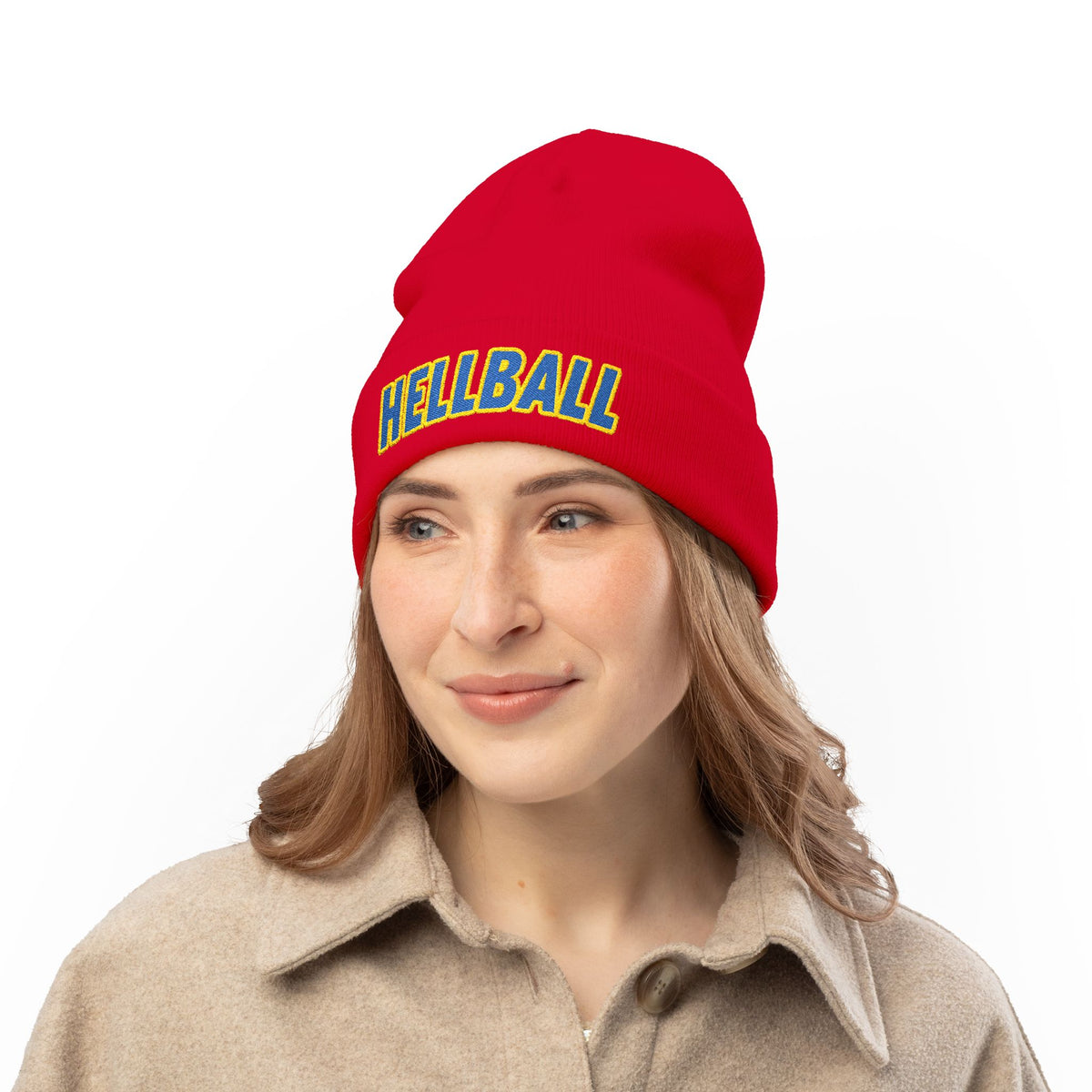 BORO Embroidered "HELLBALL" Knit Beanie - Bold Lettering Winter Hat