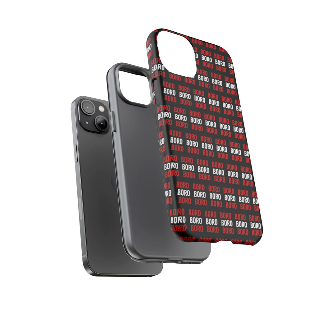 BORO BORO BORO Pattern Phone Case — Bold Red & White Repeating Text Protective Cover