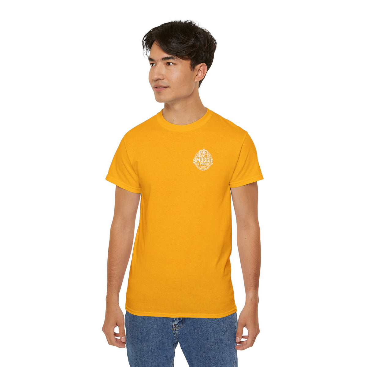 Smoggie & Proud Badge T‑Shirt — Teesside Pride Tee badge graphic