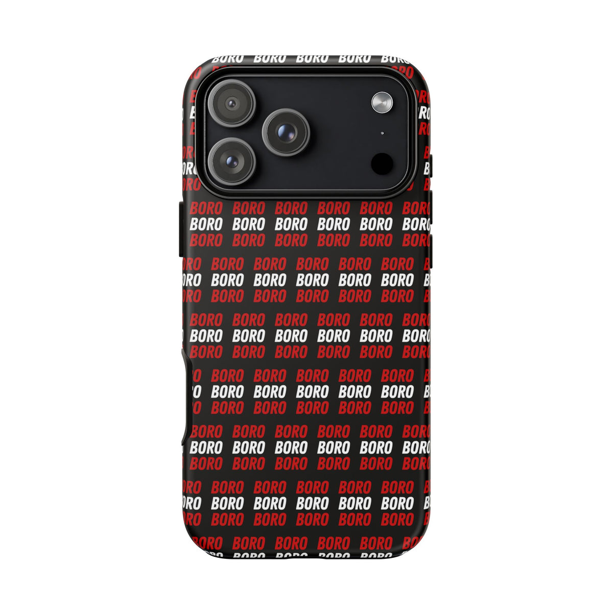 BORO BORO BORO Pattern Phone Case — Bold Red & White Repeating Text Protective Cover
