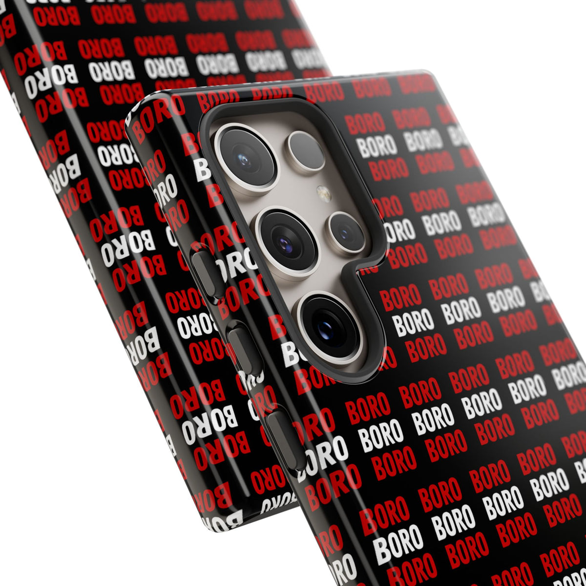BORO BORO BORO Pattern Phone Case — Bold Red & White Repeating Text Protective Cover