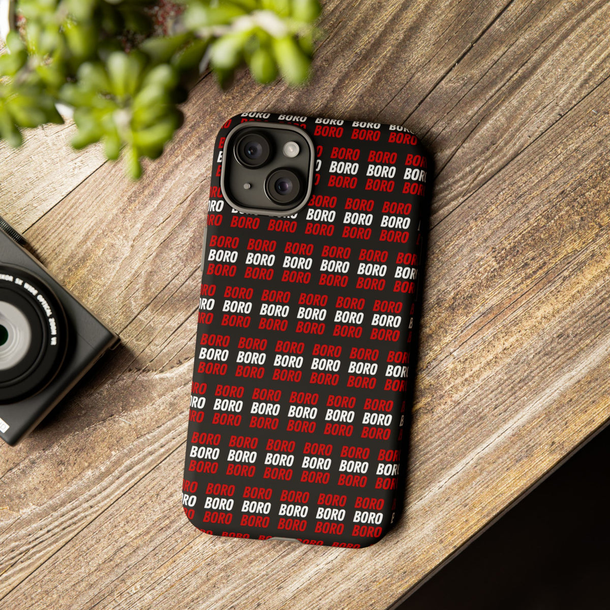 BORO BORO BORO Pattern Phone Case — Bold Red & White Repeating Text Protective Cover