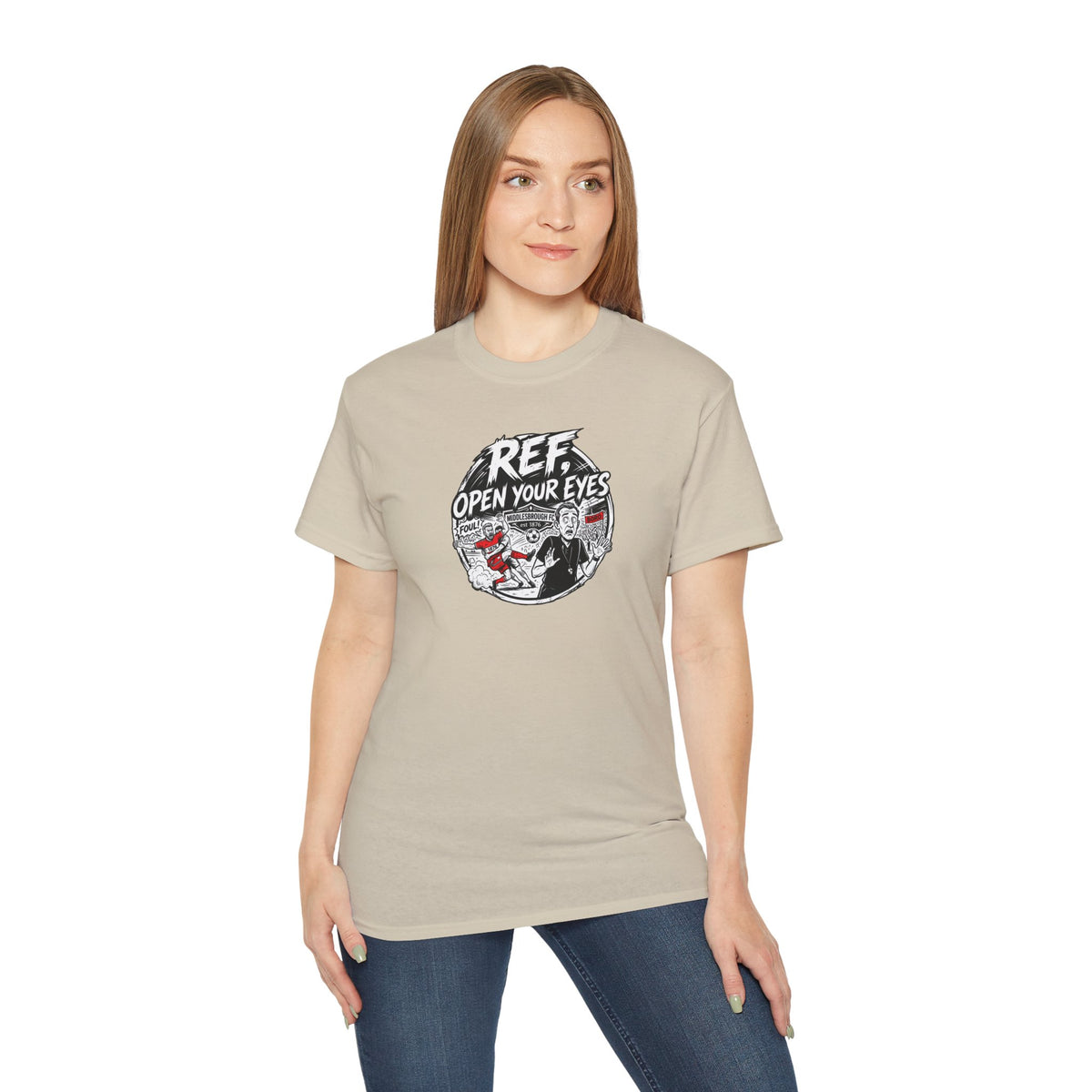 BORO T-Shirt — “Ref: Open Your Eyes” Graphic Tee (Comic-book Style Humour)