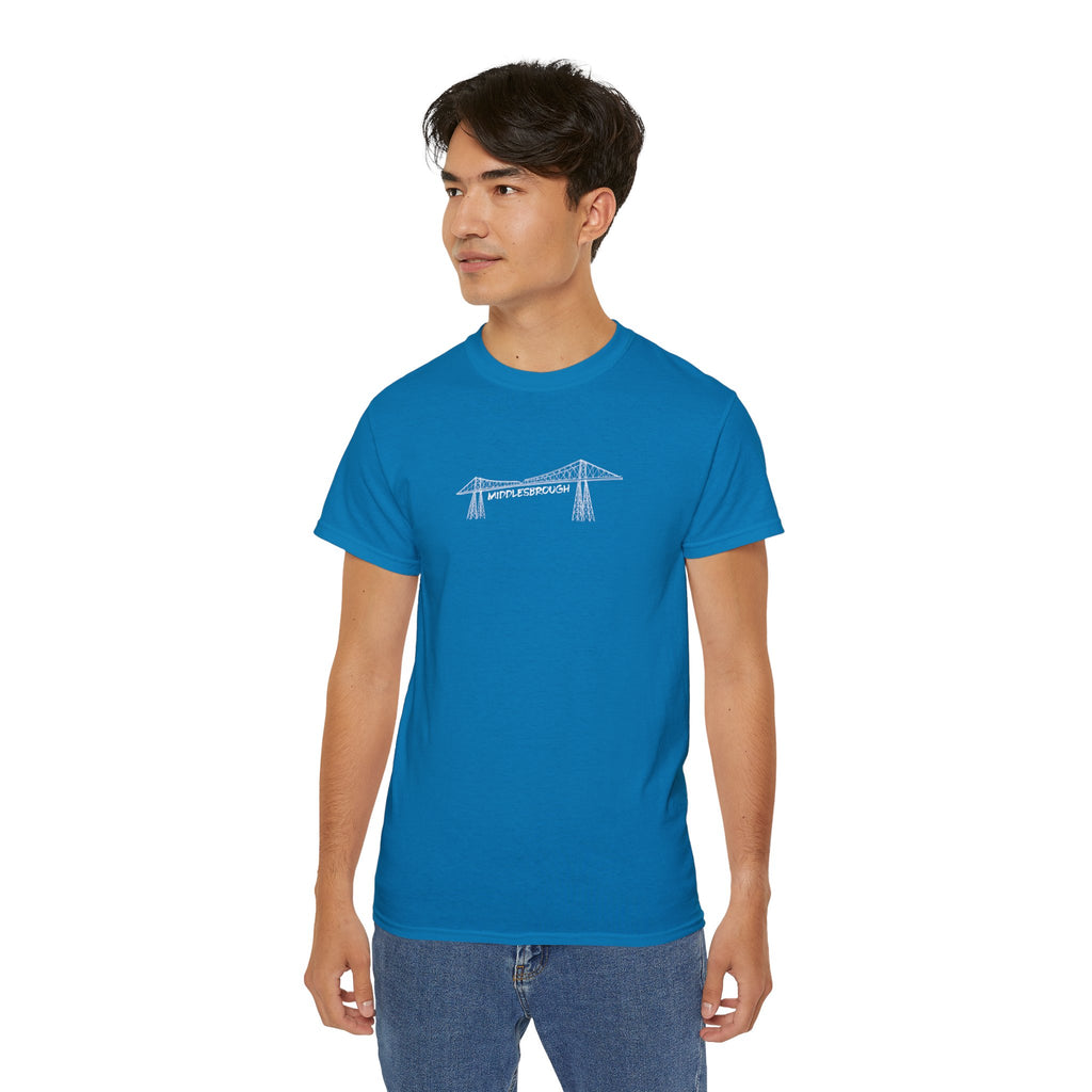 Transporter Bridge Sketch T‑Shirt — Minimalist Hand‑Drawn Middlesbrough Bridge Design