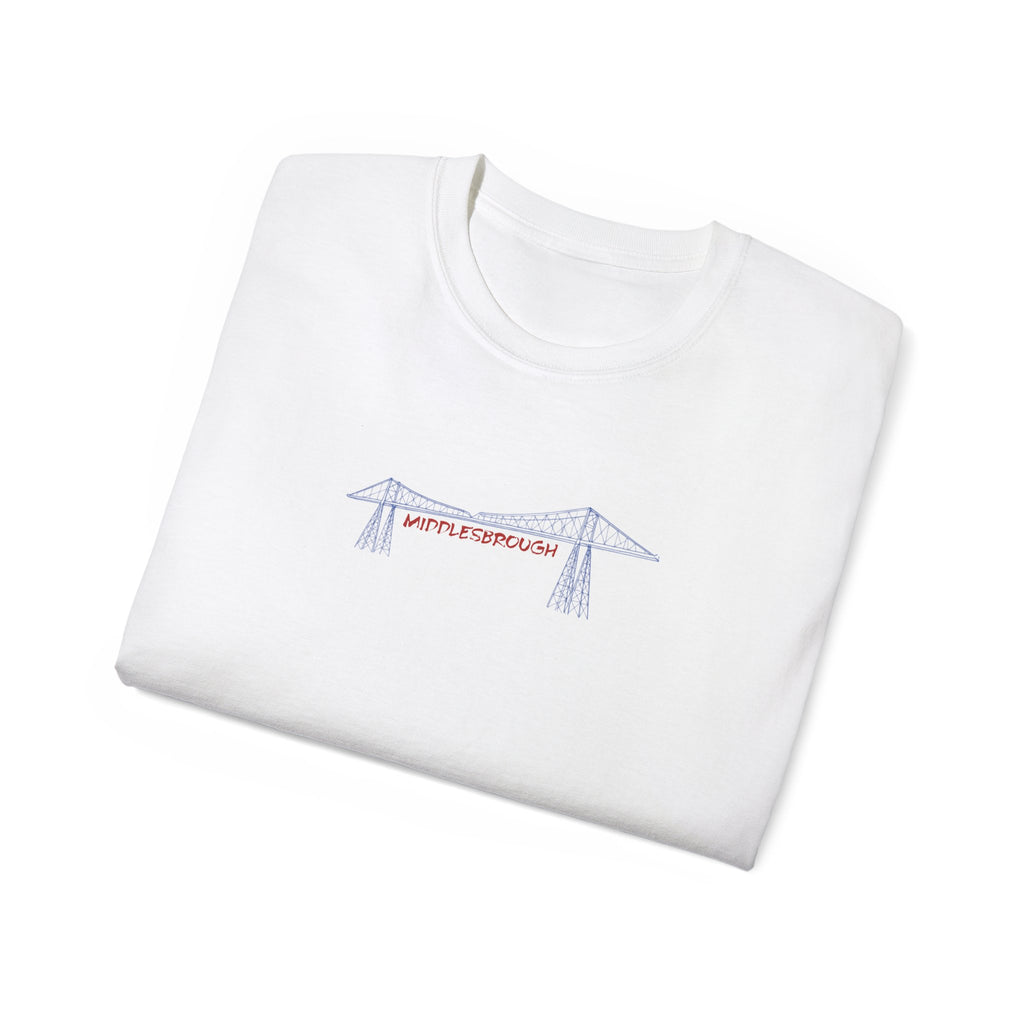 Transporter Bridge Sketch T‑Shirt — Minimalist Hand‑Drawn Middlesbrough Bridge Design