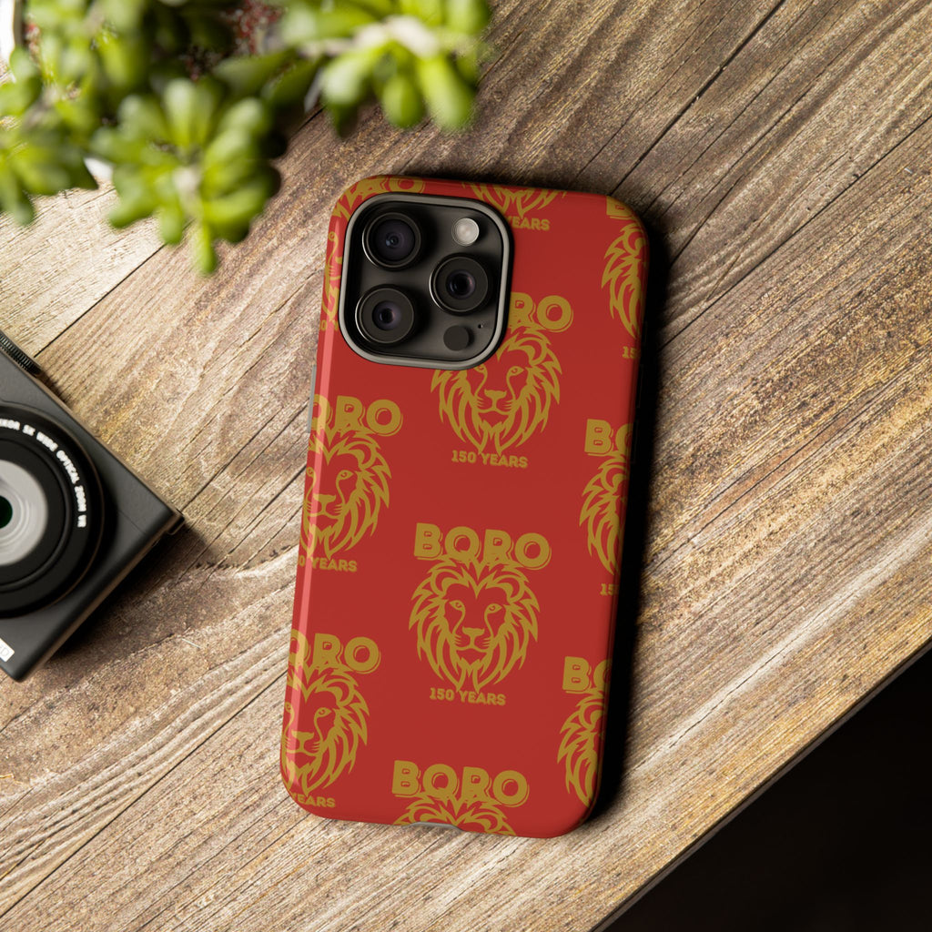 BORO Gold on red Lion Head Phone Case — Red 150 years Pattern Protective Case