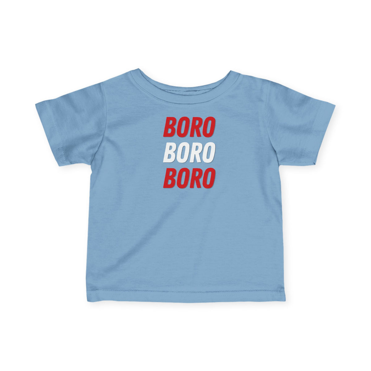 Infant Tee — "BORO BORO BORO" Red & White Graphic Baby Shirt