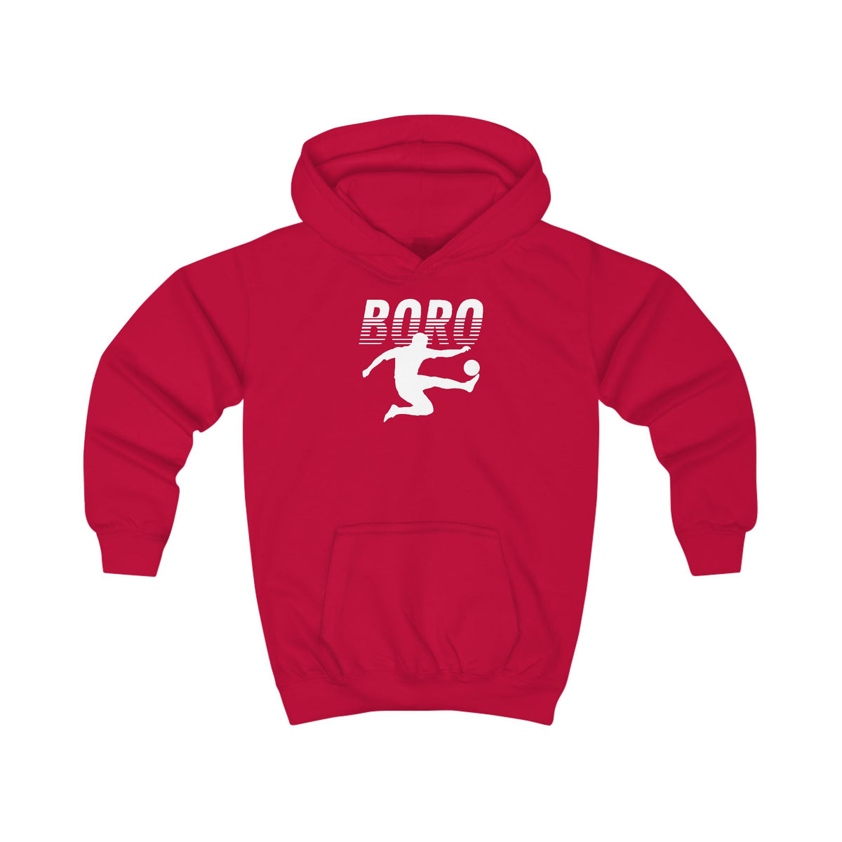 Kids BORO Footie Hoodie — "BORO" Kicking Player Graphic