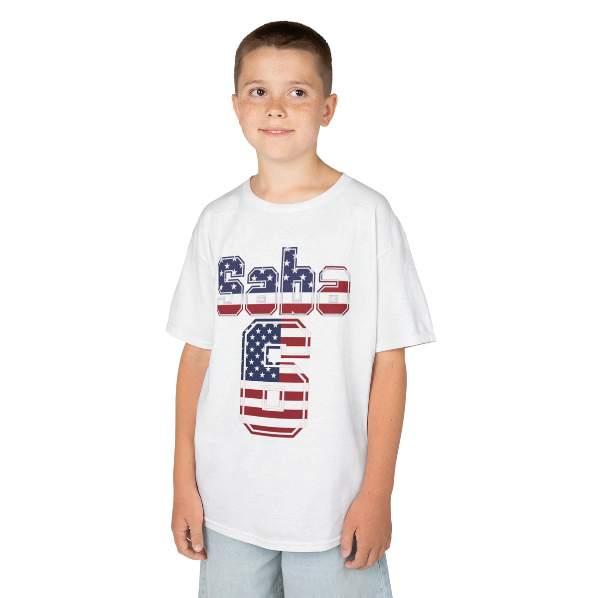 Kids Shirt 'Saba 6' American Flag BORO Shirt, Sabastian Berhalter is our Number 6 'Front print'